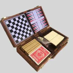 Multi Game Board Set: Backgammon Chess Checkers Cribbage Dominoes