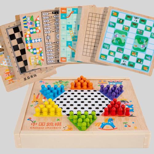 2 in 1 Wooden Board Game - Ludo Chess Monopoly