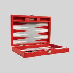 Red Leather Backgammon Chess Set - Kids Game with Table