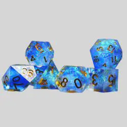 Sharp Edge Resin DND Dice Set - 7Pcs Blue RPG Dice
