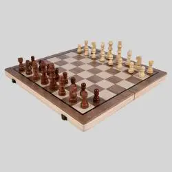 Folding Wooden Chess & Checkers Travel Board Game