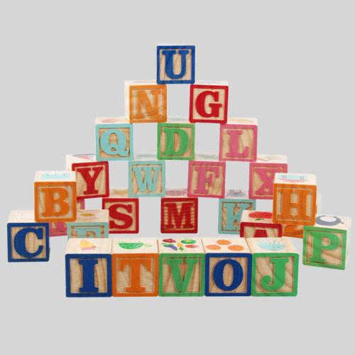 Commiki Wooden ABC Blocks - 48 Pcs Stacking Toys