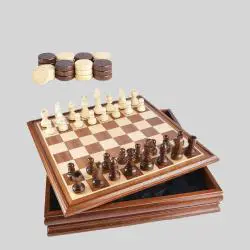 Classic 2-in-1 Wooden Chess & Checkers Game Set