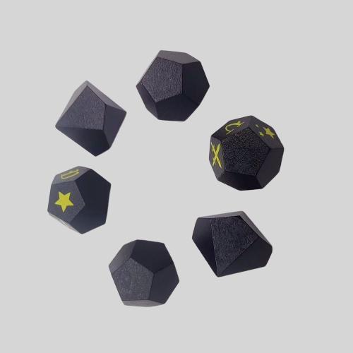 Custom 16mm D20 Wooden Dice Set - Black Polyhedral