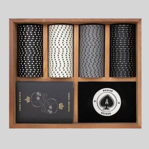 Luxury Poker Chip Set with Wooden Gift Box & Dice