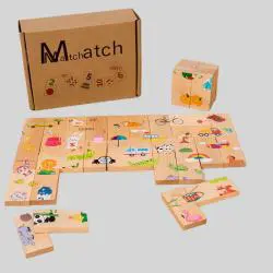 Montessori Wooden Puzzle Animal Farm Dominoes Game Set