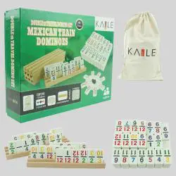 Mexican Train Domino Set - 4 Trays, Wood, Cotton Bag
