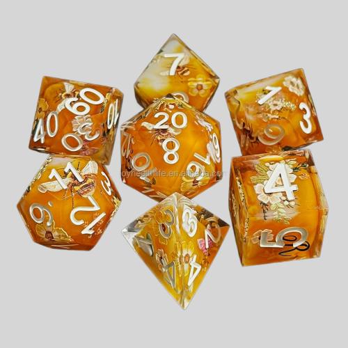 Handmade Resin D&D Dice Set - Flower & Bee Garden Dice