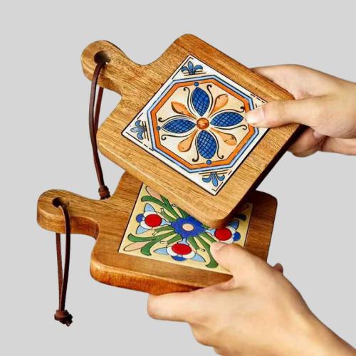Wooden Coasters - Square Retro Dining Mat, Heat Resistant