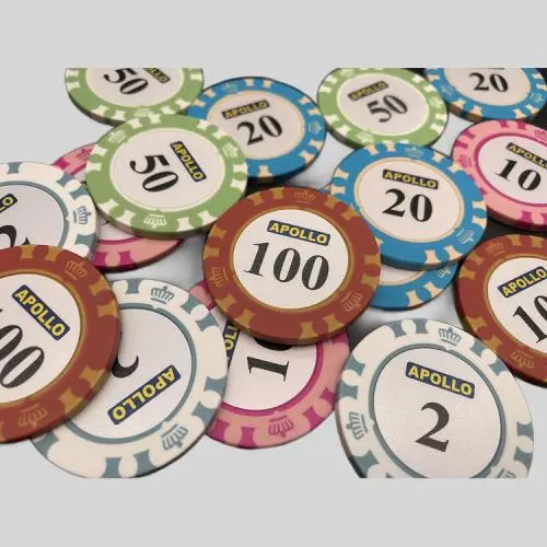Apollo Deluxe Poker Chips - 100 Pcs Custom Printed Clay Casino Chips Apollo Deluxe Poker Chips - 100 Pcs Custom Printed Clay Casino Chips