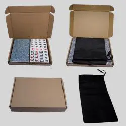 Chinese Mahjong Game Set - 144 Pieces Blue-Gray Marble Gift Box