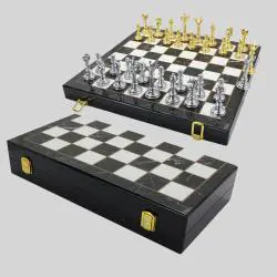 Deluxe Marble Chess Set - Chrome Boxed