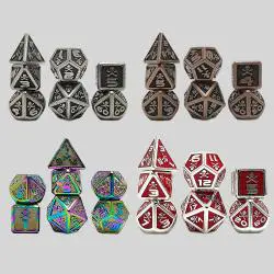 Custom Metal D&D Dice Set - Black Polyhedral Dice with Case