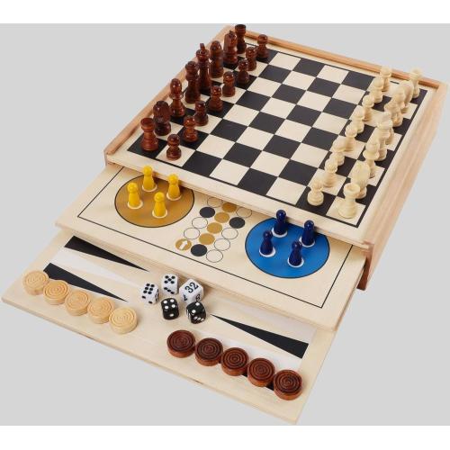 Mini 10-in-1 Travel Board Games Set - Chess, Backgammon, Dominoes