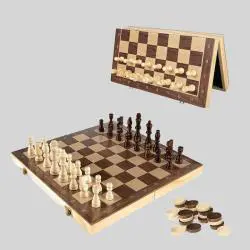 Magnetic Wooden Chess & Checkers Set - 2 in 1 Gift