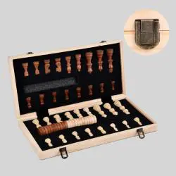 Folding Wooden Chess & Checkers Travel Board Game