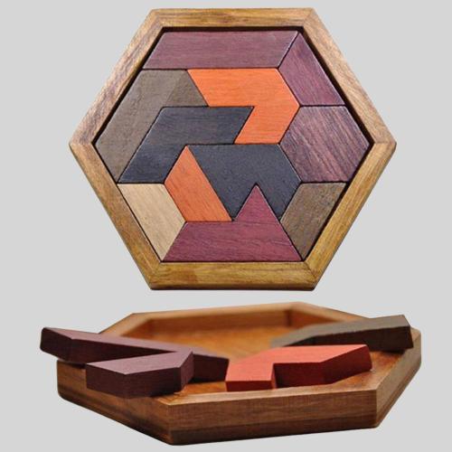 Hexagonal Wooden Puzzle Toys, Montessori Educational Games