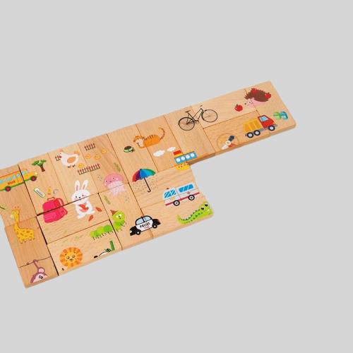 Montessori Wooden Puzzle Animal Farm Dominoes Game Set