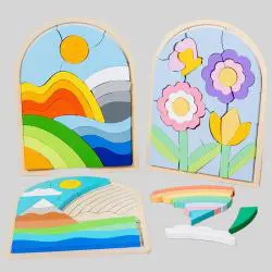Rainbow Wooden Puzzle Board Game for Kids - Montessori Toys