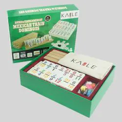 Mexican Train Domino Set - 4 Trays, Wood, Cotton Bag