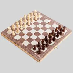 3-in-1 Wooden Chess Folding Game Set - Travel Chess Checkers Backgammon