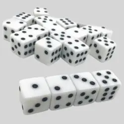 Acrylic D6 Dice Set - White Black Dot Square Corner Games