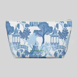 Mahjong Tile Bag Canvas Polyester Blue Chinoiserie Storage