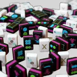 Custom Luxury Mahjong Tiles Set - Black Pink Blue, Logo Engraved