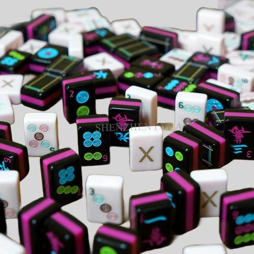 Custom Luxury Mahjong Tiles Set - Black Pink Blue, Logo Engraved