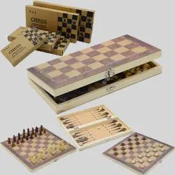 3 in 1 Wooden Chess Set - Kids Game Board
