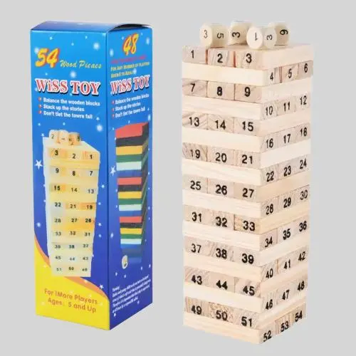 Colorful Wooden Tumble Tower Game Set – Dice & Penalty Cards Colorful Wooden Tumble Tower Game Set – Dice & Penalty Cards
