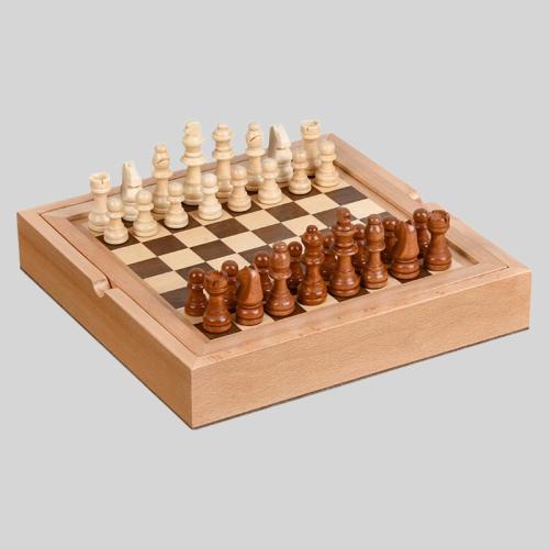 Wooden 5 in 1 Chess Board - Portable Travel Game Set
