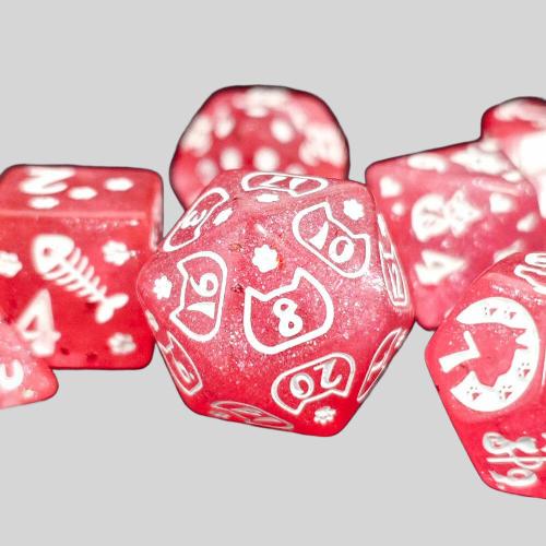 Pink Cat DND Dice Set - 7Pcs Polyhedral RPG Dice