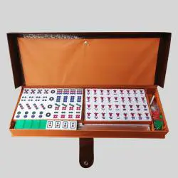 Taiwan Mahjong Set - 144 Tiles, 4 Rules, 3 Dice, Brown PVC Box