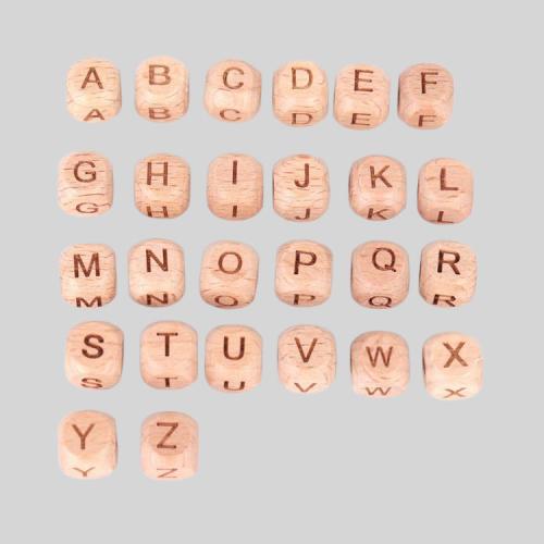 Wooden Dice Beads - 10mm 12mm Letters Beeches DIY Beads