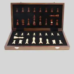 Magnetic Walnut Maple Folding Chess Set - 15 Inch Travel Chess Board