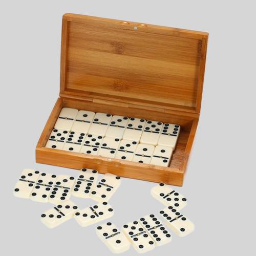 Classic Domino Chips Ivory Set - 28pcs Mahjong Game Wooden Box