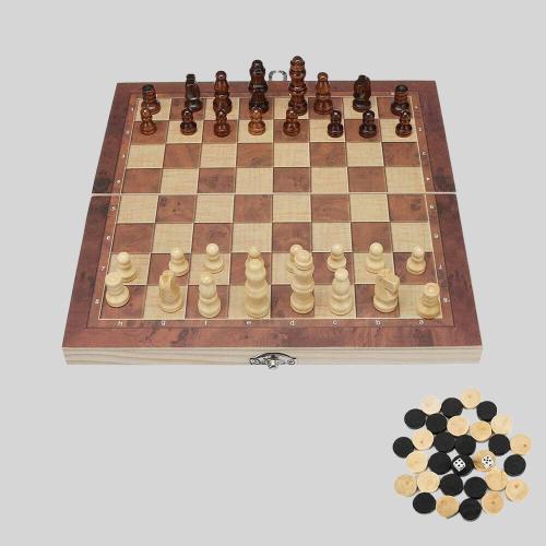 3in1 Wooden Chess Checkers Backgammon Set - Board Game Toy