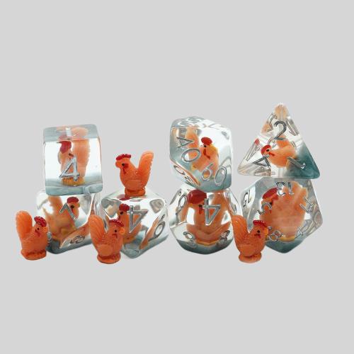 YuSun Resin DND Dice 7Pcs Round Edge Cock Inclusion Dice