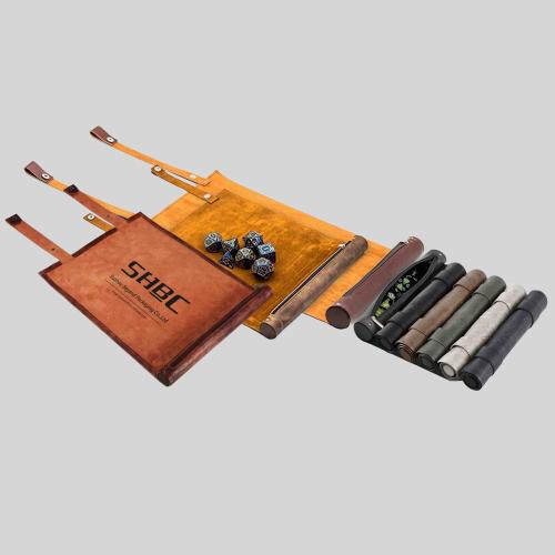 Custom Leather DND Dice Rolling Mat Tray Bag