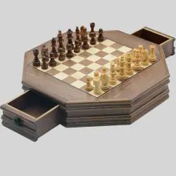 Octagonal Wooden Magnetic Chess Set - 35x35cm