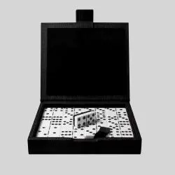 Luxury Black PU Leather Dominoes Box Set - BG-2467