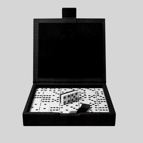 Luxury Black PU Leather Dominoes Box Set - BG-2467