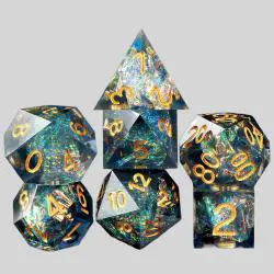 Sharp Edge Dice Set - Dark Cyan Resin D&D Dice